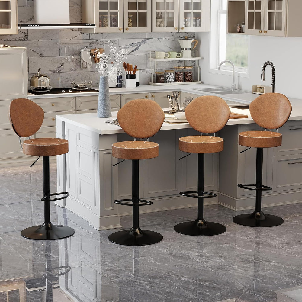 Swivel Bar Stools Set 2, Adjustable Height Suede-Like Leather Brown