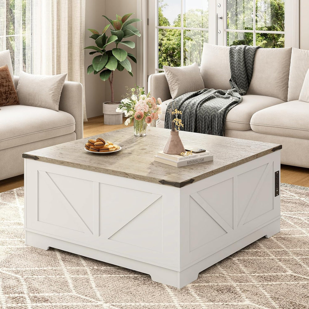 EAG 40" Large Lift Top Coffee Table with Storage, White
