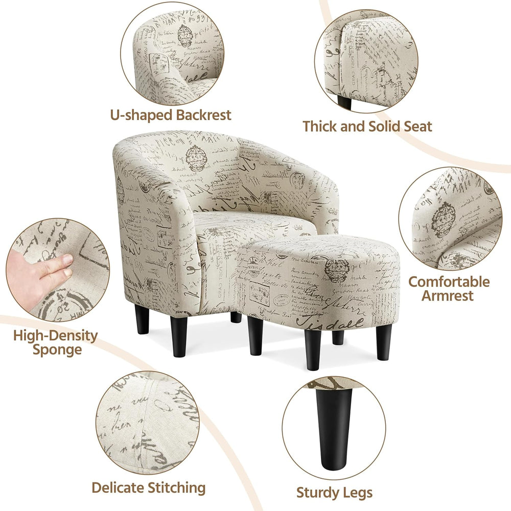 Yaheetech Small 25.5in Wide Boucle Barrel Accent Chair, Letter Print