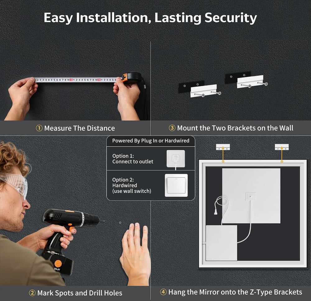 47"x47" LED Bathroom Mirror with Lights, Backlit+Frontlit, Anti-Fog