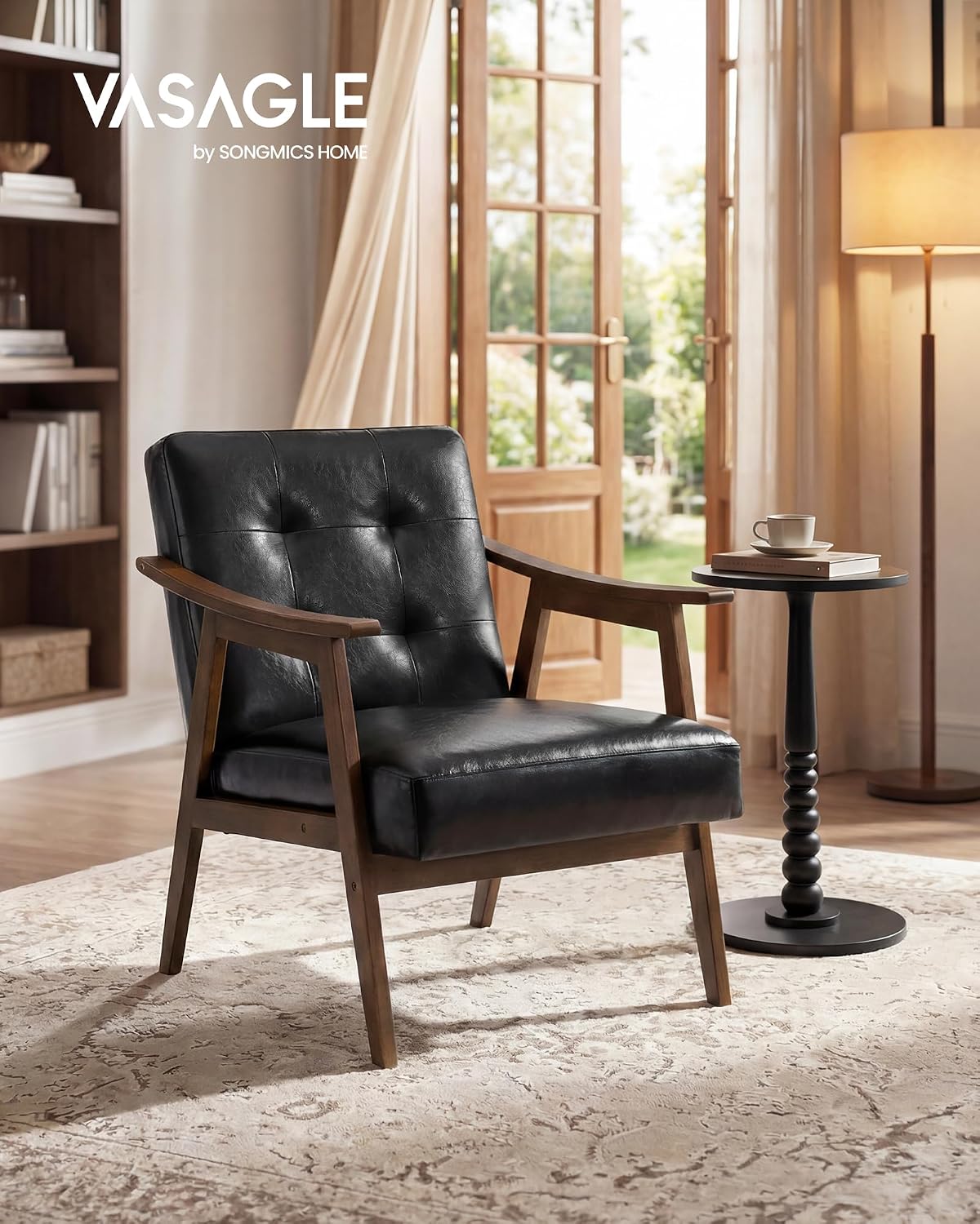 vasagle accent chair, pu leather armchair, button tufted, close-up detail