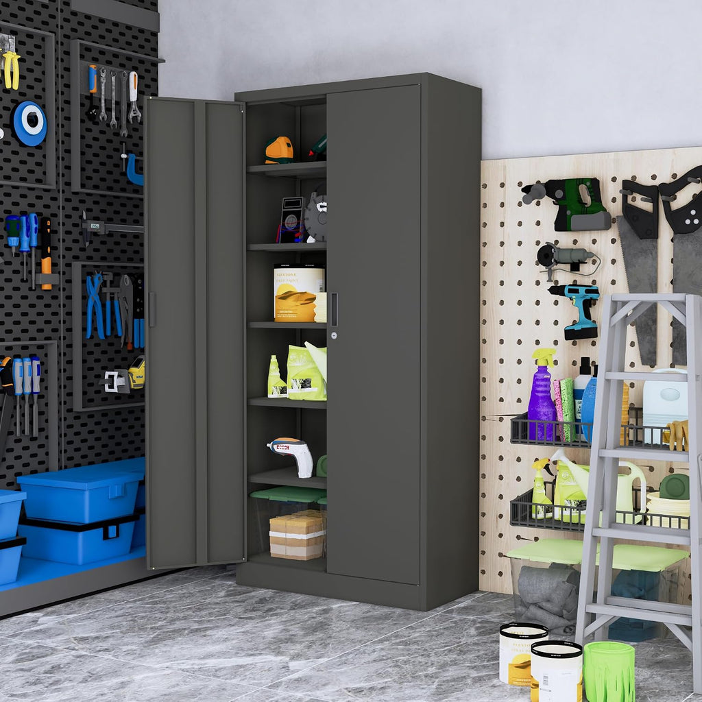 Wanfu Metal Storage Cabinet, 71”H Metal Garage Cabinet with 5 Adjustable Shelves, Locking Storage Cabinets for Garage, Home, Office, Pantry(Black)