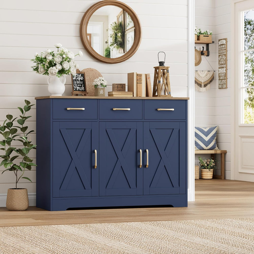 HOSTACK Kitchen Buffet Cabinet with Storage, Sideboard Coffee Bar, Blue
