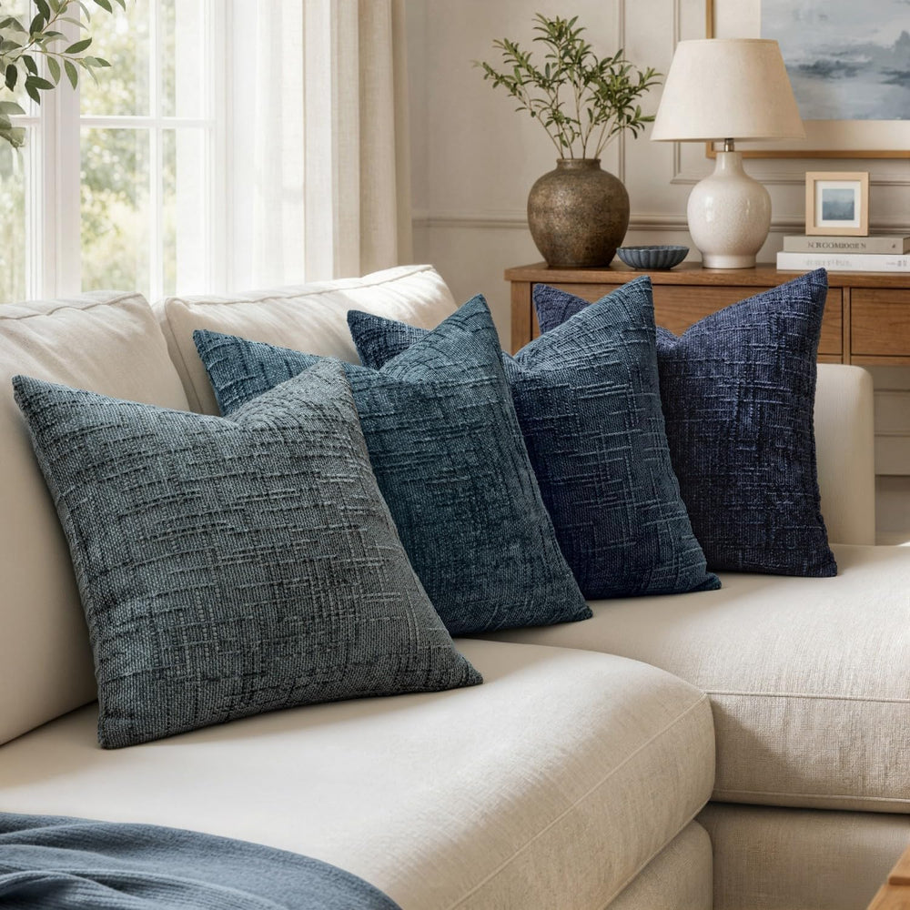 MIULEE Texture Chenille Decorative Throw Pillow Covers Coastal Blue 18x18