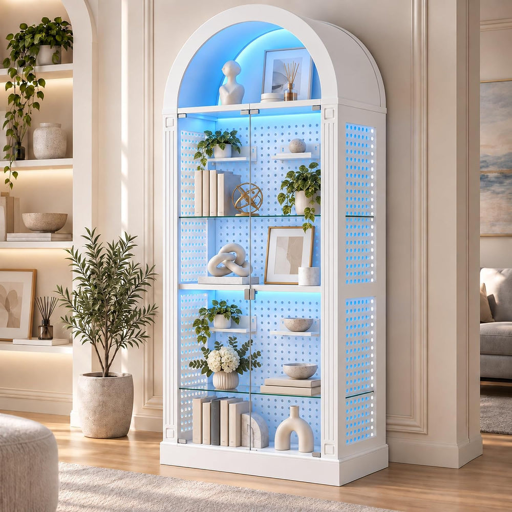 kepptory 71" Arched Display Cabinet with Glass Doors and LED
