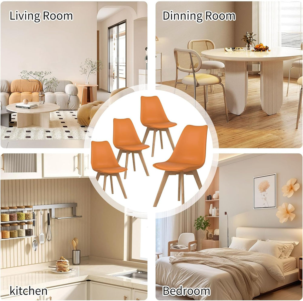 Dining Chairs Set of 4, Modern Leather Kitchen Chairs with Wood Legs