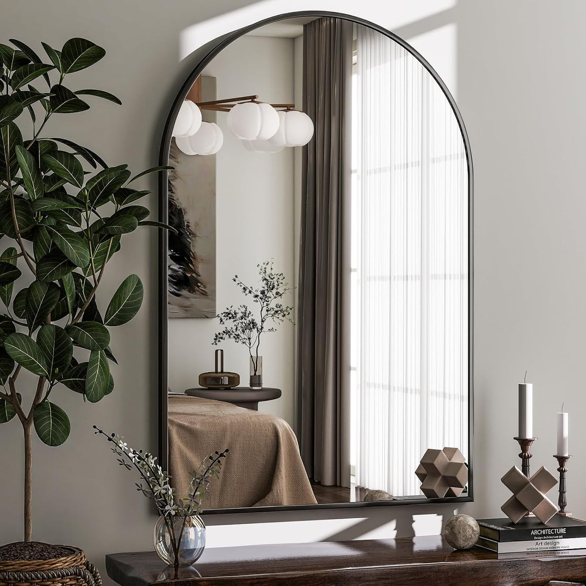 HARRITPURE 20"x30" Arched Bathroom Mirror Wall Mounted Black Arch Mirror