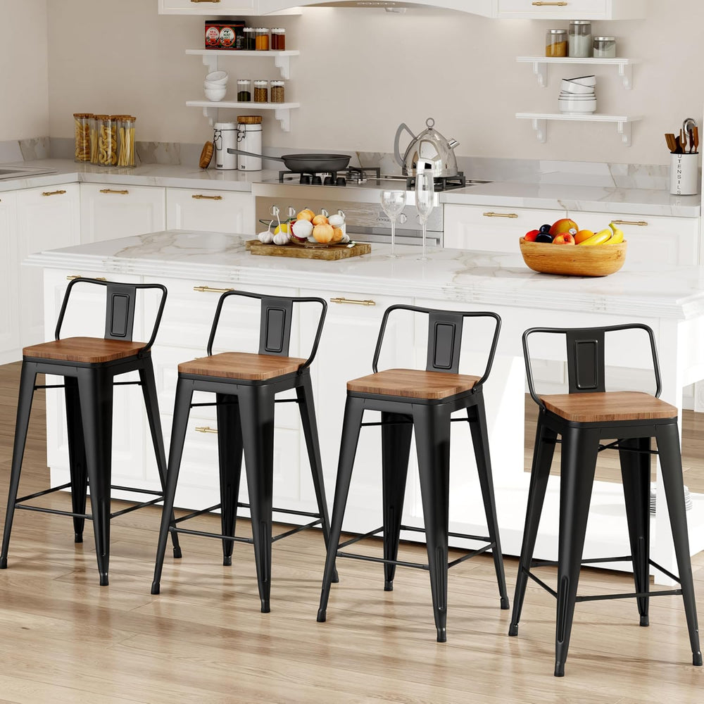 Changjie Furniture 26 Inch Bar Stools Set of 4 Industrial Metal Barstools Cou...
