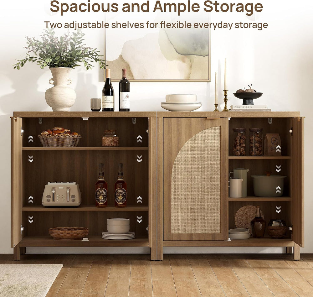 SICOTAS Rattan Sideboard Buffet Cabinet with Storage Credenza, 2 Arch Doors