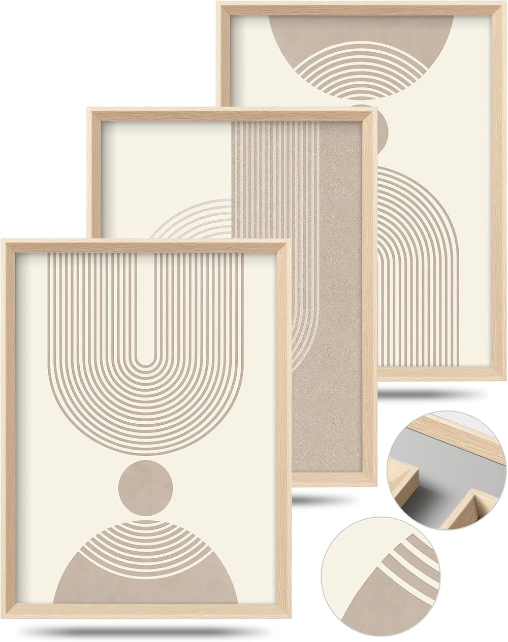 HesenDot Neutral Abstract Framed Wall Art, Modern Geometric Canvas Prints