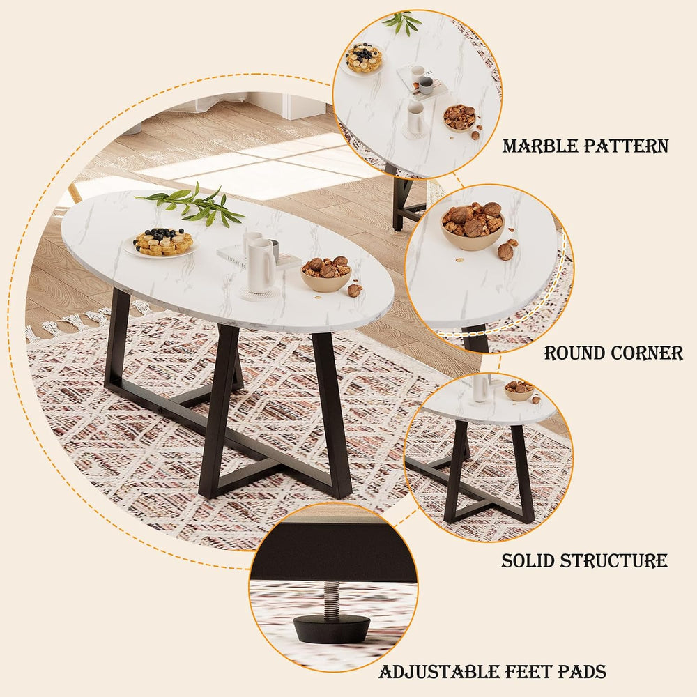 Wolawu Coffee Table Small Oval Table,White Faux Marble Table for Living Room,...
