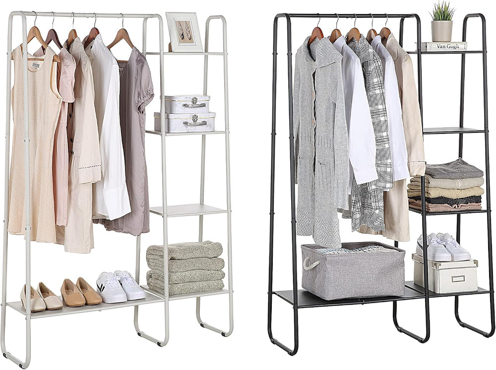 SunnyPoint Open Closet Garment Rack with 4-Tier Shelves & Bottom Storage ...