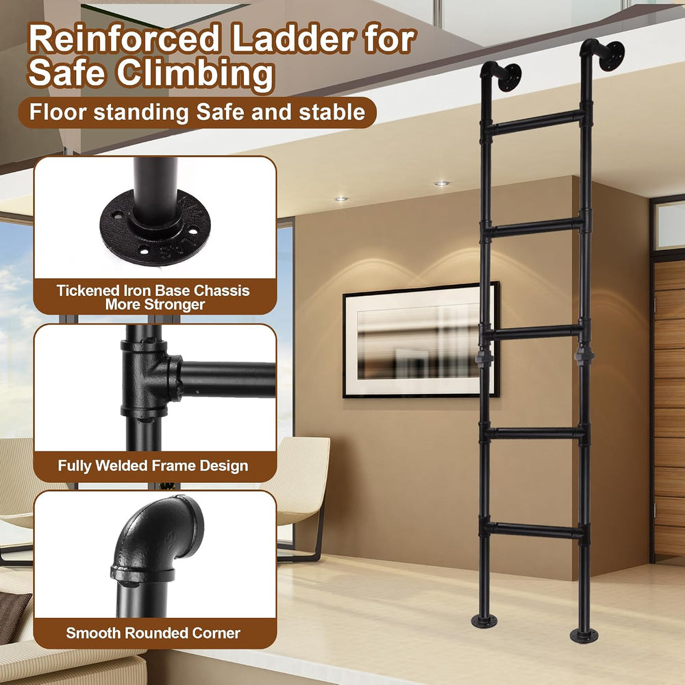 7FT/213cm Metal Ladder for Loft Attic, 7-Rung Wall Floor Mounted