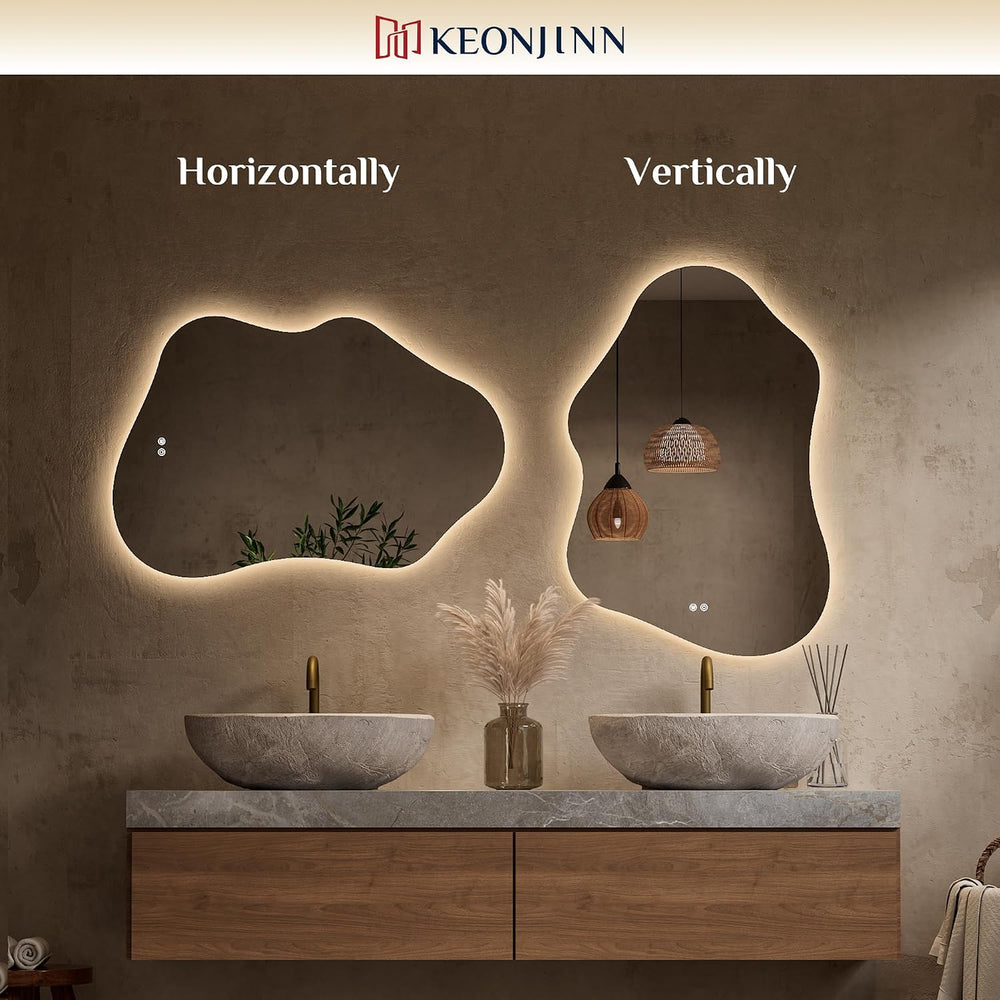 Keonjinn 24" x 36" Asymmetrical Backlit Bathroom Mirror, HD Tempere...