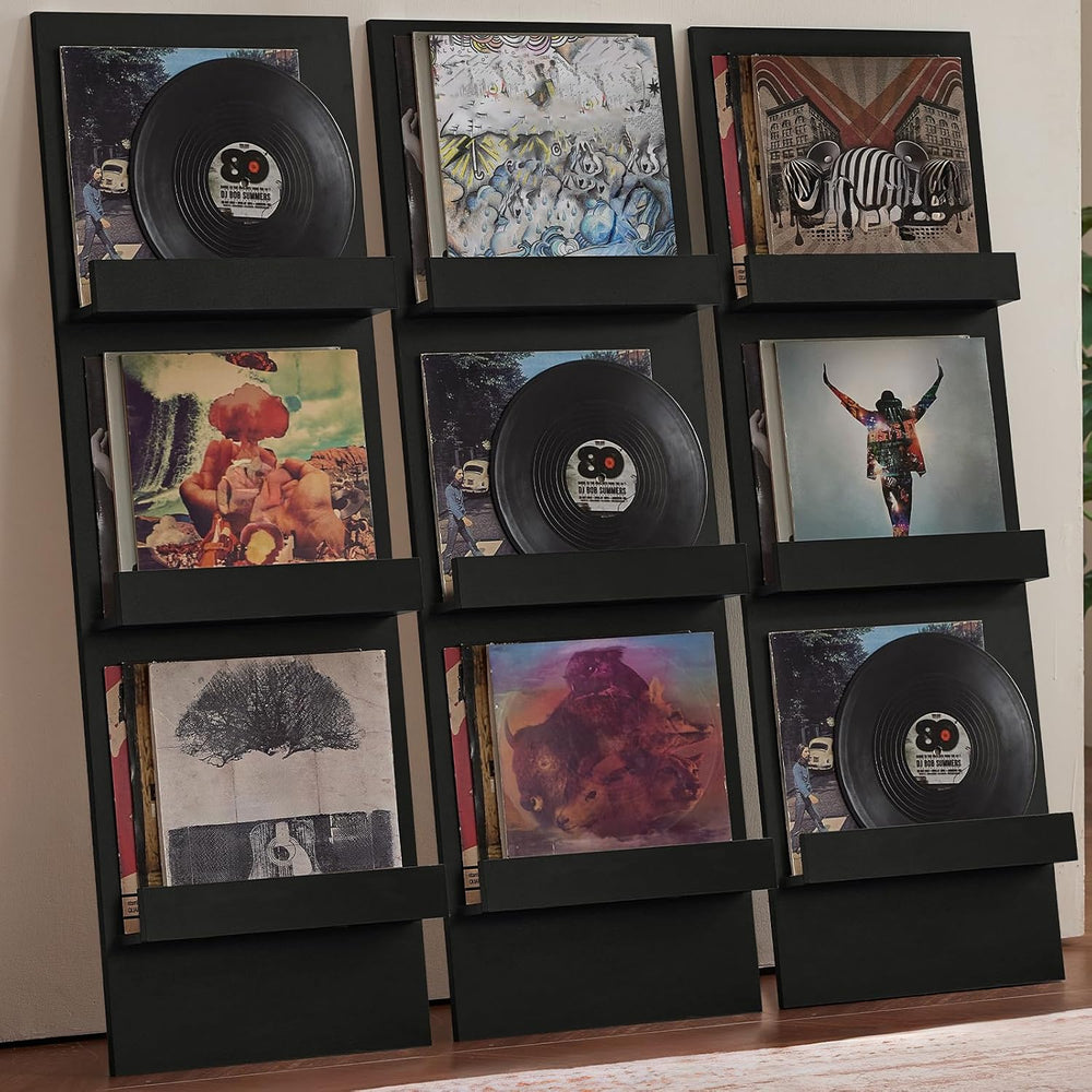 LELELINKY Wall-Leaning Vinyl Record Holder Set of 3 with 3 Tier Display Shelf...