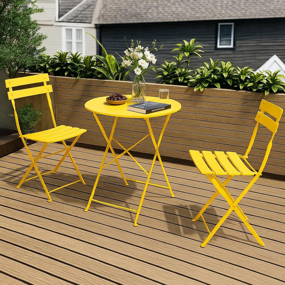 LAUSAINT HOME 3-Piece Steel Bistro Set, Weather-Resistant Folding Small Patio...