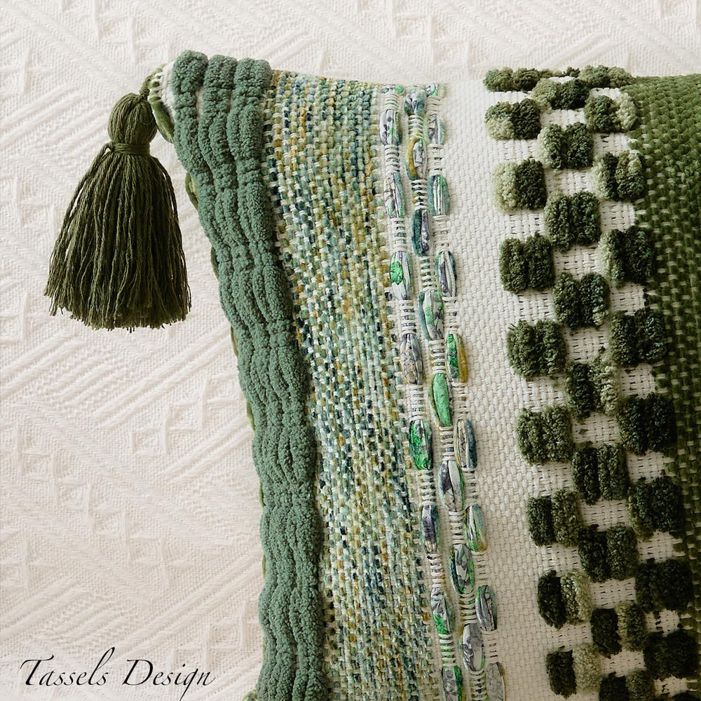 Kevin Textile Boho Tufted 18x18 Inch Pillow Cover 1 Pack, Green