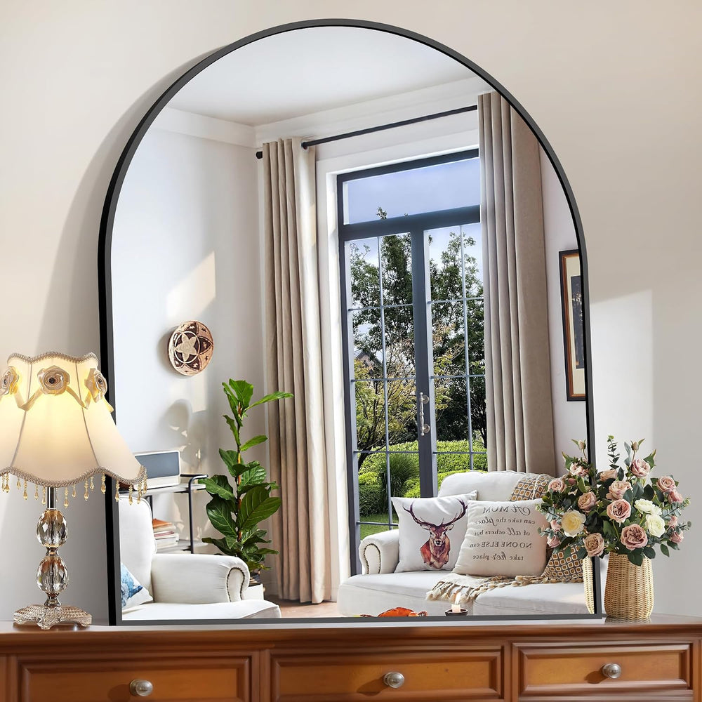 CIRCUMI Arched Wall Mirror, 40"x48" Black Arched Mirror for Entrywa...