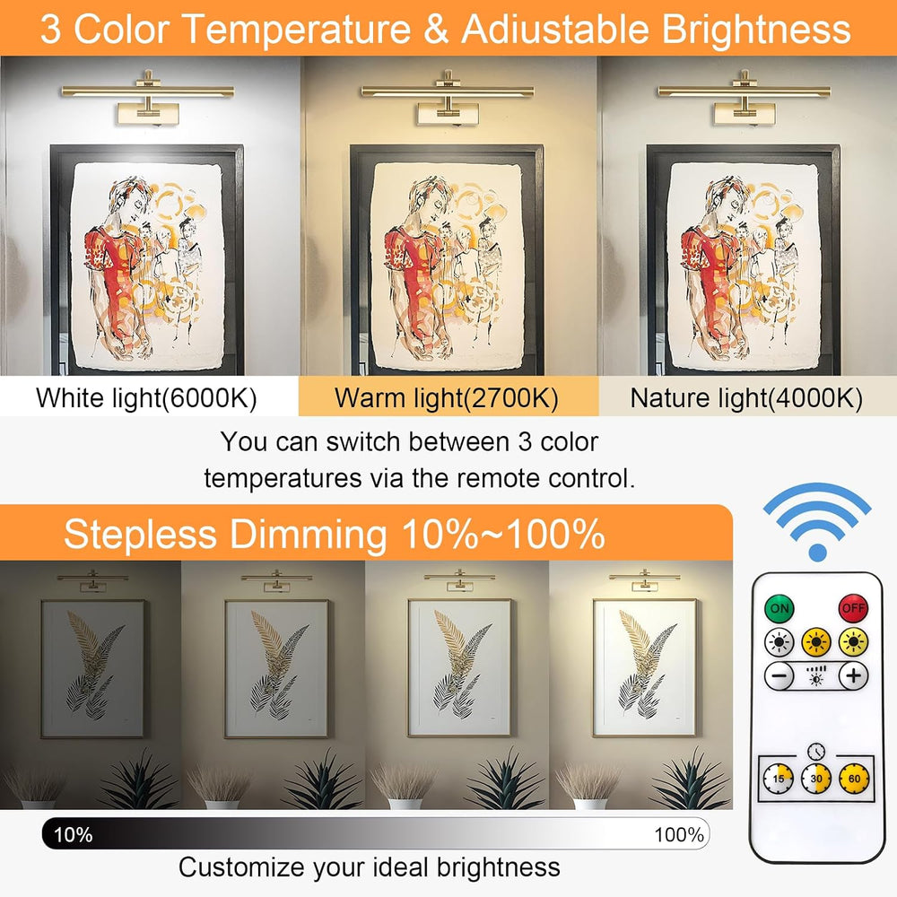 Tassuowell Wireless Picture Lights for Wall Rechargeable, Battery Operated Ar...