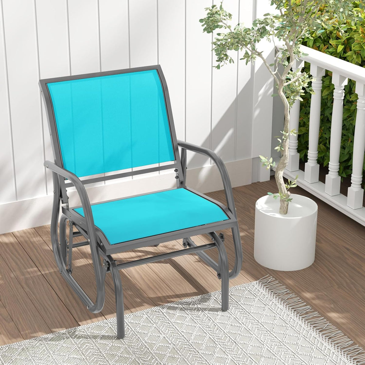 Giantex Swing Glider Chair W/Study Metal Frame Comfortable Patio Chair Love-Seat for Garden, Porch, Backyard, Poolside, Lawn Outdoor Rocking Chair (2, Turquoise) (2 Pack)
