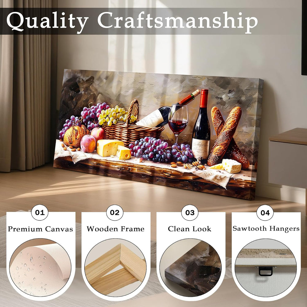 imjiayu Rustic Wall Decor Wine Grape Canvas Prints for Kitchen 24"x48"