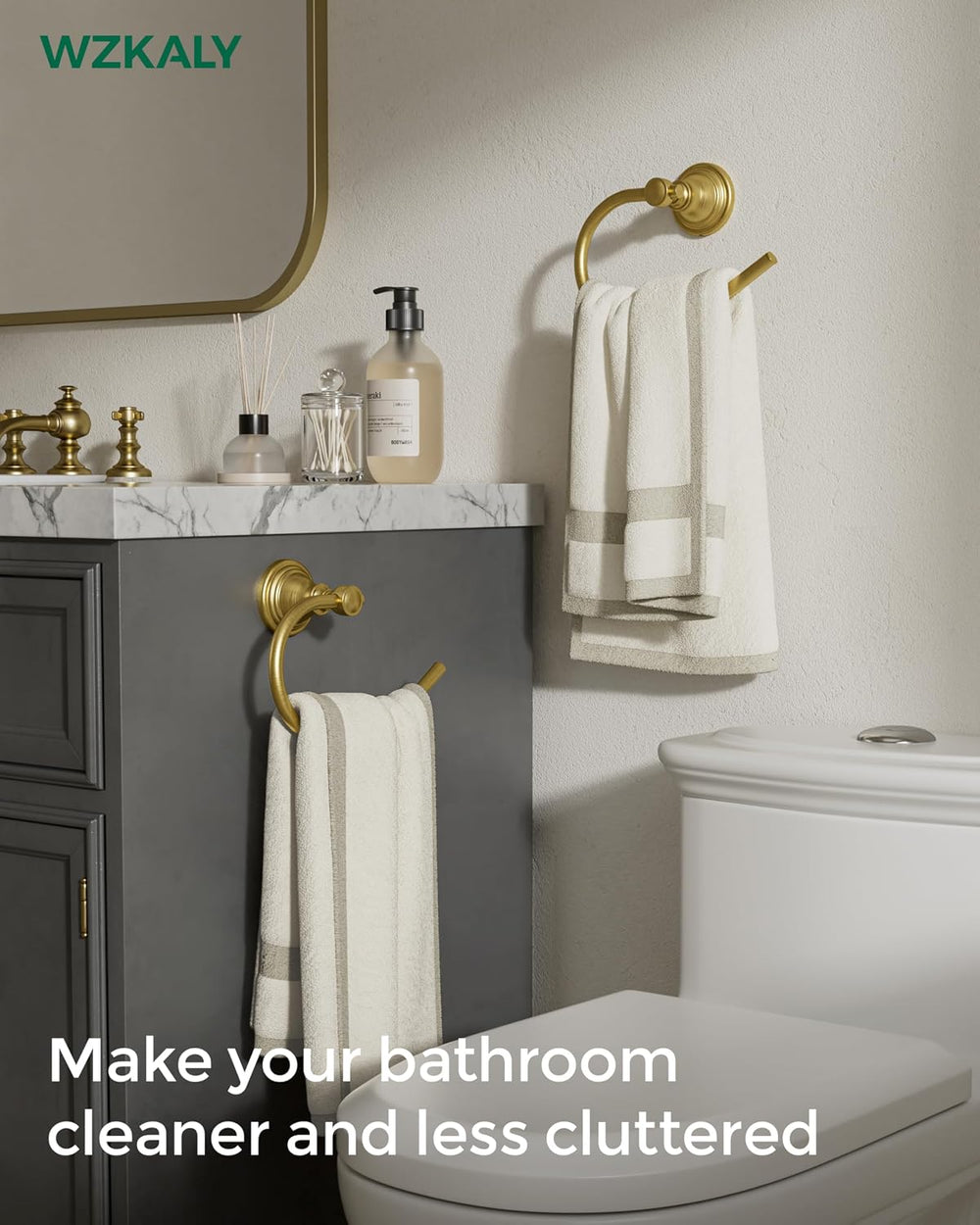 Gold Towel Ring Wall Mounted for Bathroom, Towel Holder 2 Pack