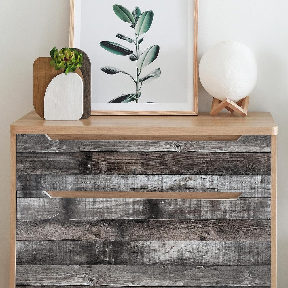 Yun-aeon Natural Wood-Dark Grey Contact Paper Peel and Stick Wallpaper