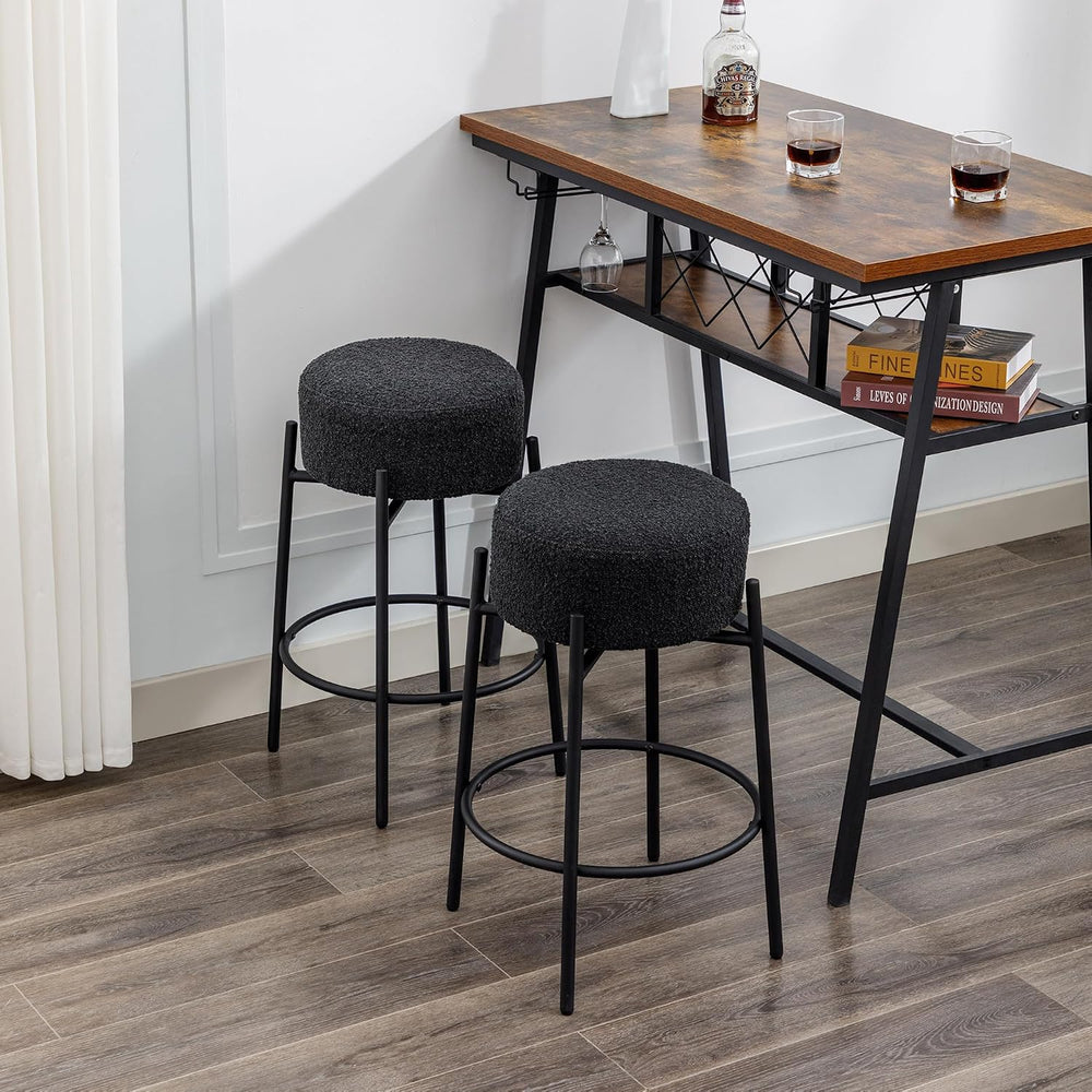 Boucle Backless Counter Stools Set of 2, Modern Swivel Bar Stools with Round ...
