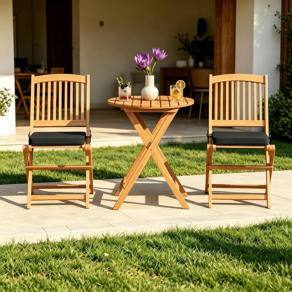 ORALNER 3-Piece Acacia Wood Folding Patio Bistro Set (Black)