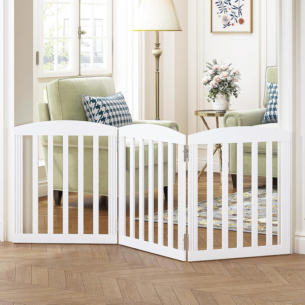 SPIRICH Wooden Freestanding Foldable Dog Gate, Stylish Modern, 28" Tall
