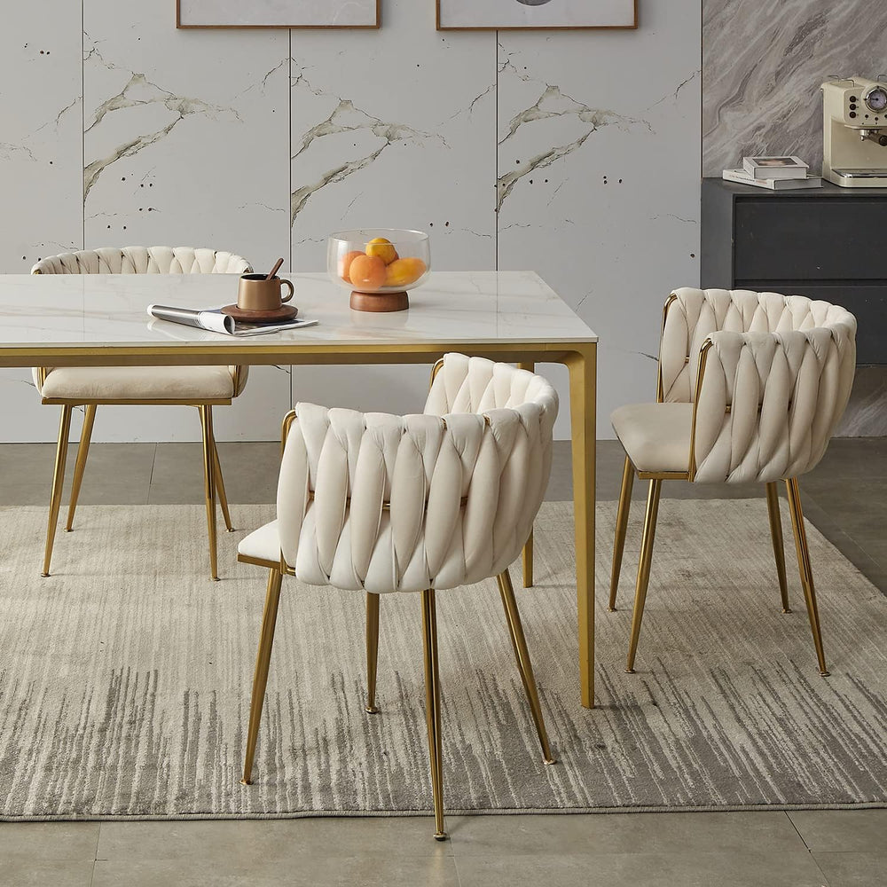 Dining Chairs, Beige Velvet Dining Chairs Set of 2