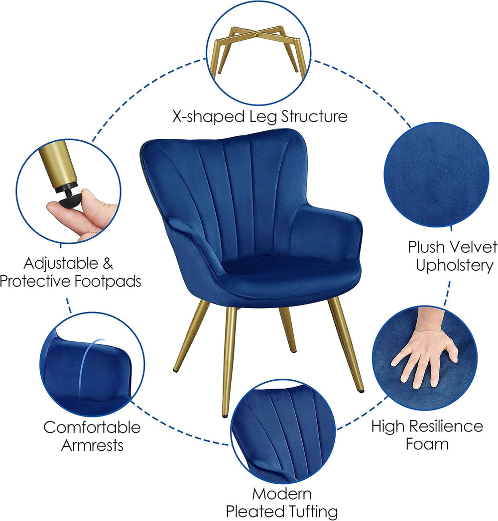 Yaheetech Accent Chair, Upholstered Armchair with Metal Legs, Blue