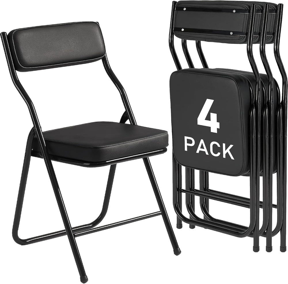 Padded Folding Dining Chairs with Cushion,Black,4 Pack