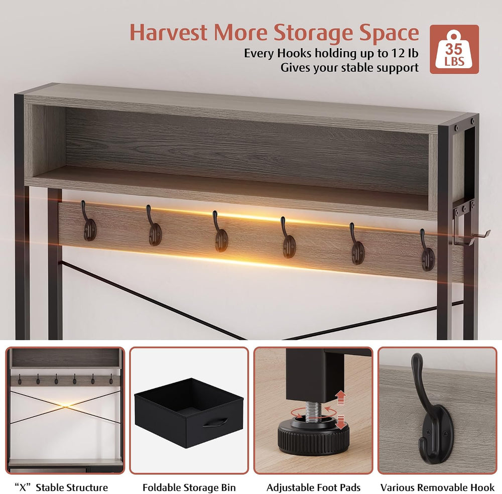 Hall Tree with Bench and Hooks, 39.4" Shoe and Coat Rack Entryway Organizer