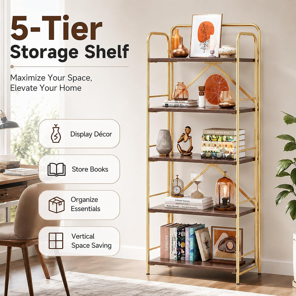 4NM No Assembly Folding Bookshelf, 5 Tier Collapsible Book Shelves Open Indus...