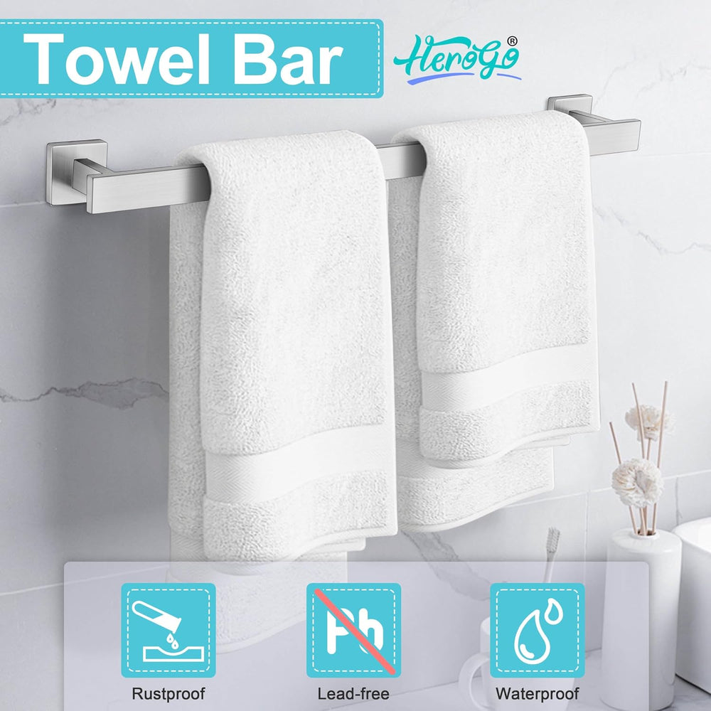 Herogo Bathroom Accessories Set, 23.5 Inch 5 Pieces Brushed Nickel Bathroom H...