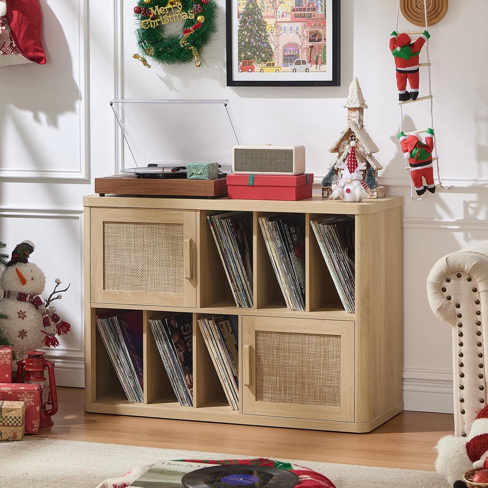 LEYAOYAO Large Record Player Stand with Vinyl Storage Up to 450 Albums, Wood ...