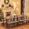Dining Table Set for 4, Kitchen Table with 2 Benchs, Grey | Modern Functional 3 Piece Space-Saving Dining Room Table Set for Apartment, Breakfast Nook, Small Space