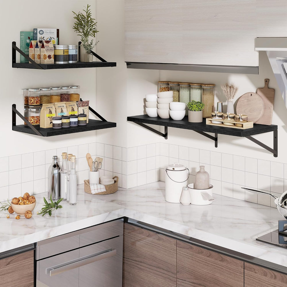 12" Deep Wall Shelves with Metal Brackets, 36" Wide, Black Finish, ...