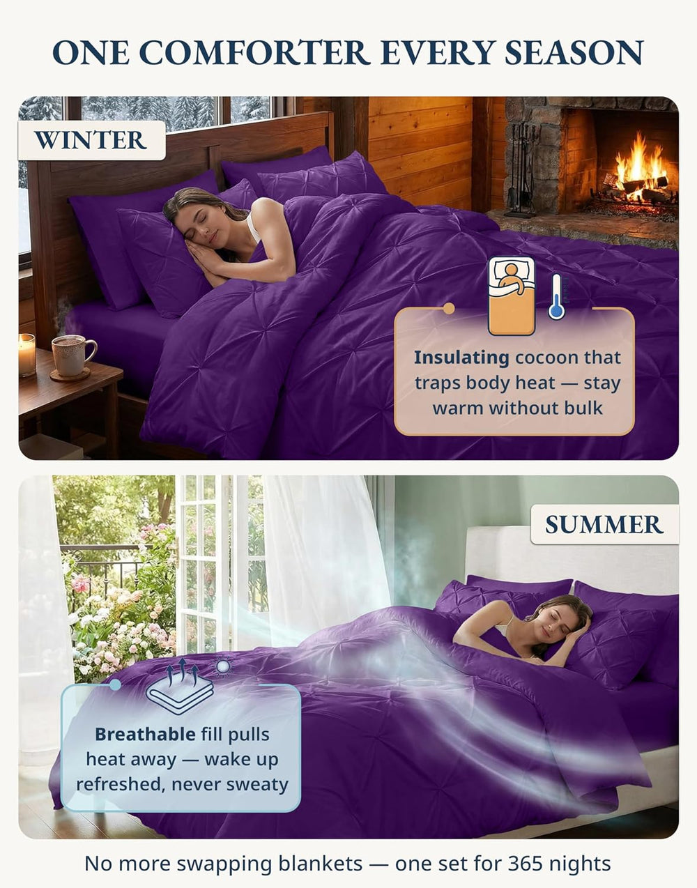 LANE LINEN 7 Piece California King Comforter Microfiber All Season - Purple