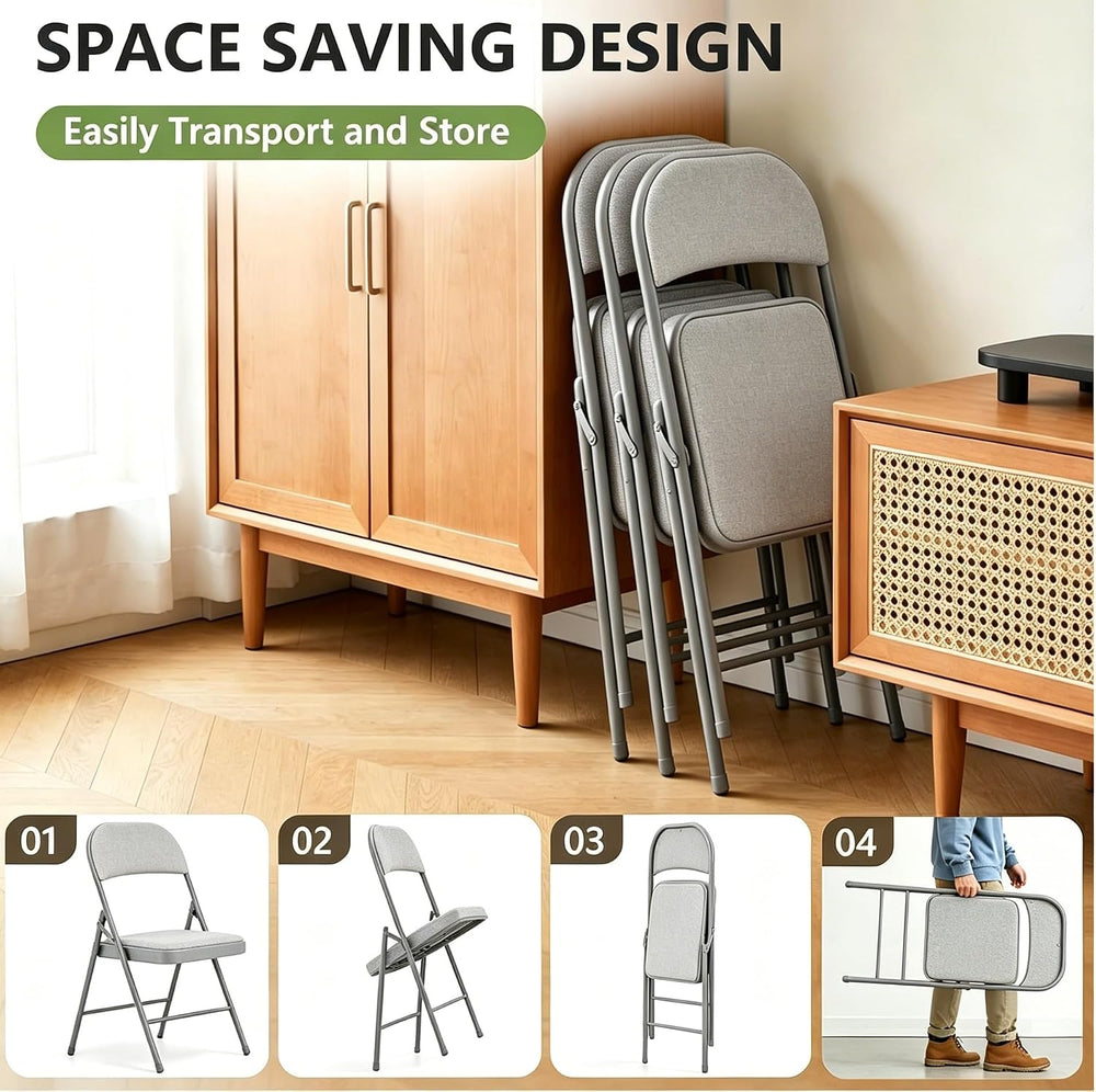 Fabric Padded Folding Chairs with Cushion and Back for Dining Gray