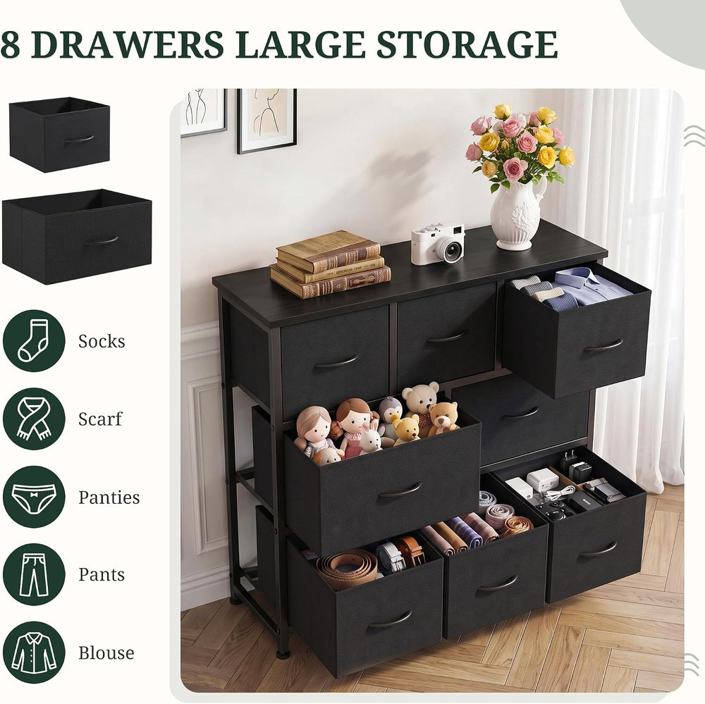 8 Drawer Dresser for Bedroom, Wide Fabric Chest of Drawers, Wood Top