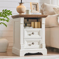 Farmhouse Nightstand with Charging Station 18"Wood End Table w/Roman Column