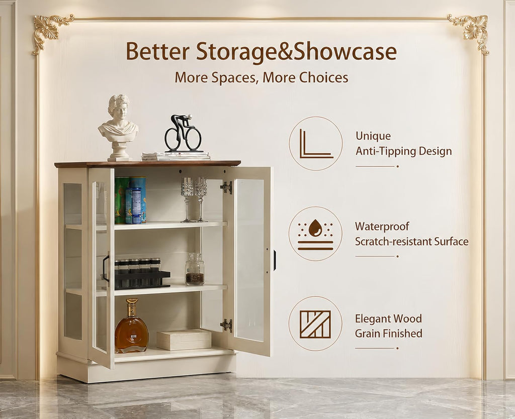 FOREST GRAVITY 31.5'' Small Display Buffet Cabinet with Glass Doors