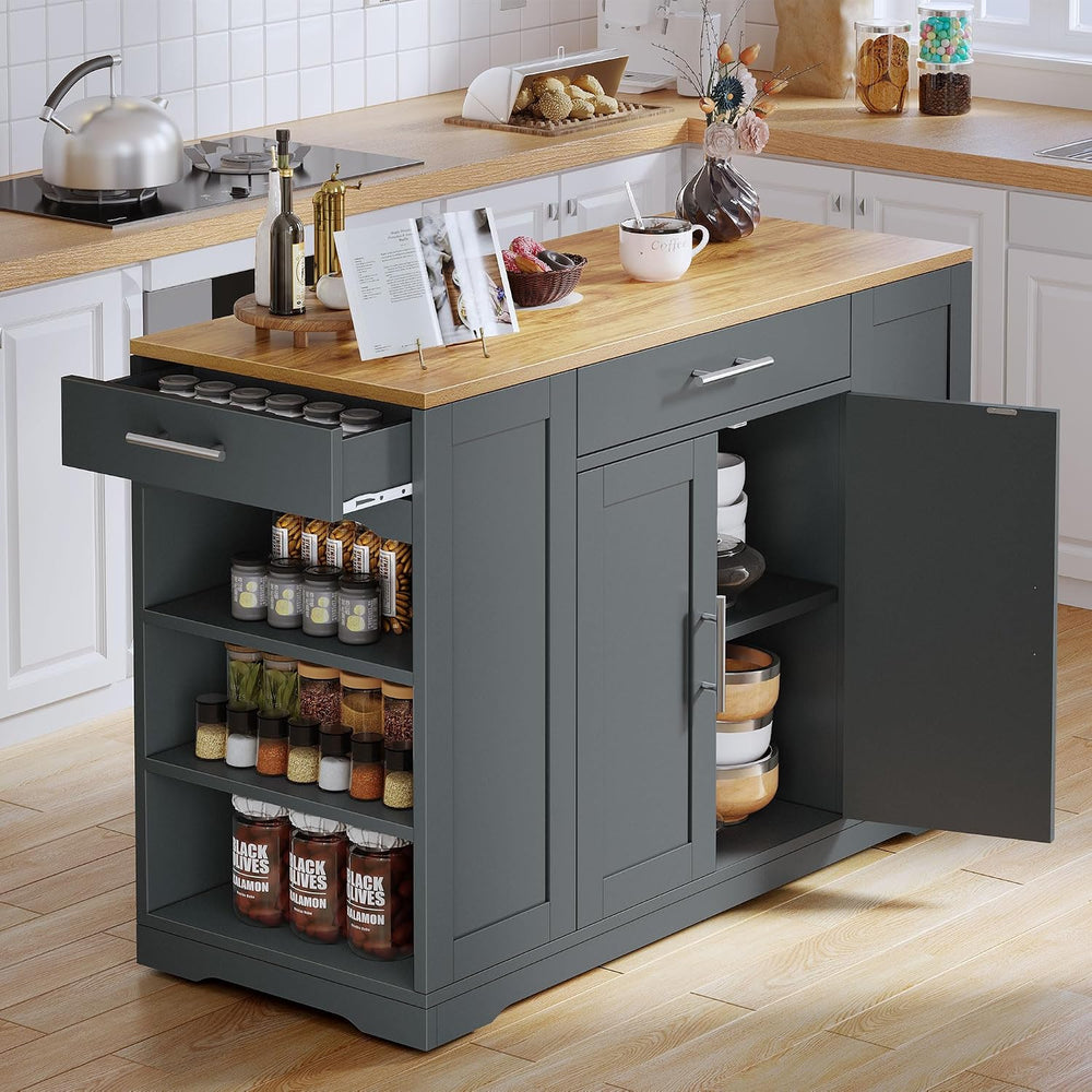 DWVO Large Kitchen Island with Trash Can Cabinet