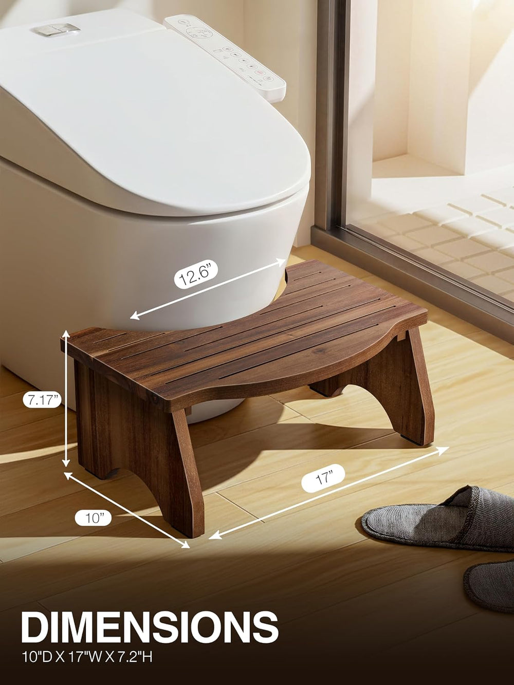 Tidita 7.2" Foldable Toilet Foot Stool for Adults, Non-Slip, Walnut Color