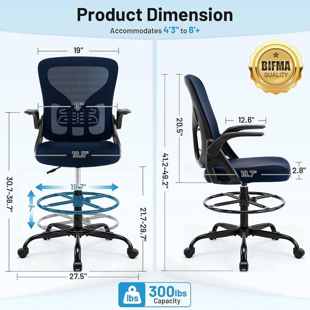 Drafting Chair for Standing Desk, Tall Office Chair with 22"-30" Se...