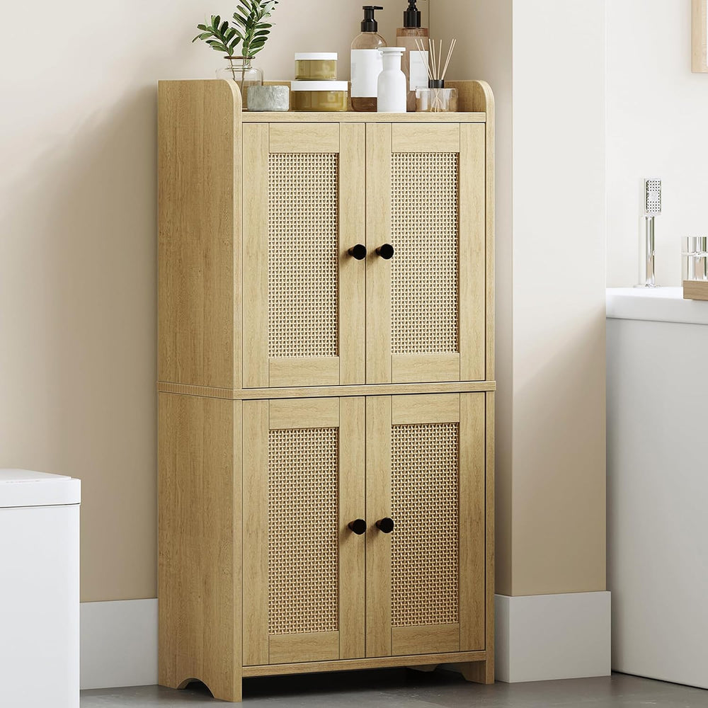 HEXCELEN Small Bathroom Storage Cabinet with 4 Doors,Streamlined American