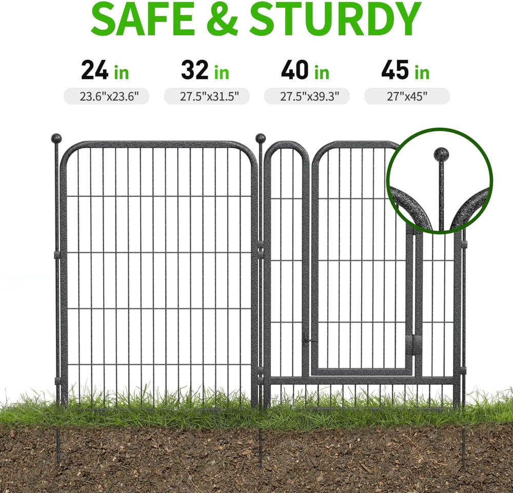 Decorative Garden Metal Fence 31.4ft (L)×24in (H) with 14 Panels 2 Gate Outdo...