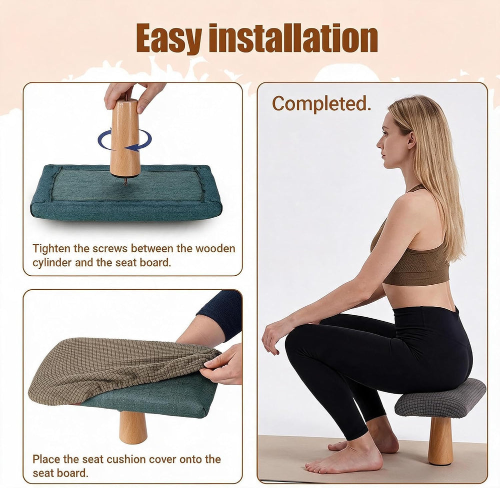 Meditation Bench Kneeling Stool Foldable Wooden Prayer Seat (Brown)